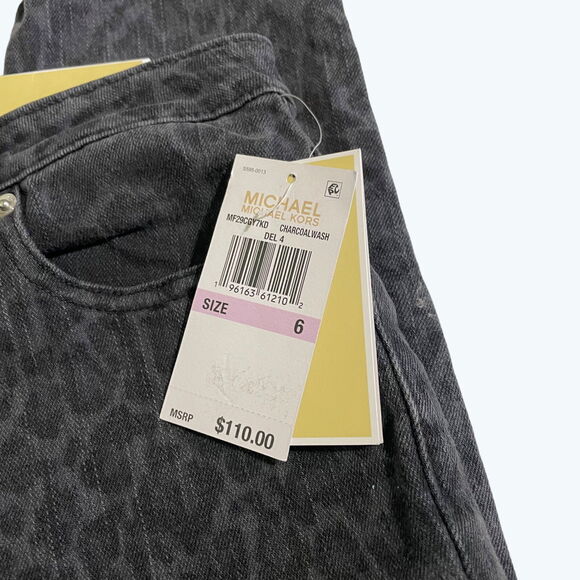 Michael Kors High-Rise Jeans Leopard Print Skinny Black Denim Selma Size 6 - Picture 7 of 15